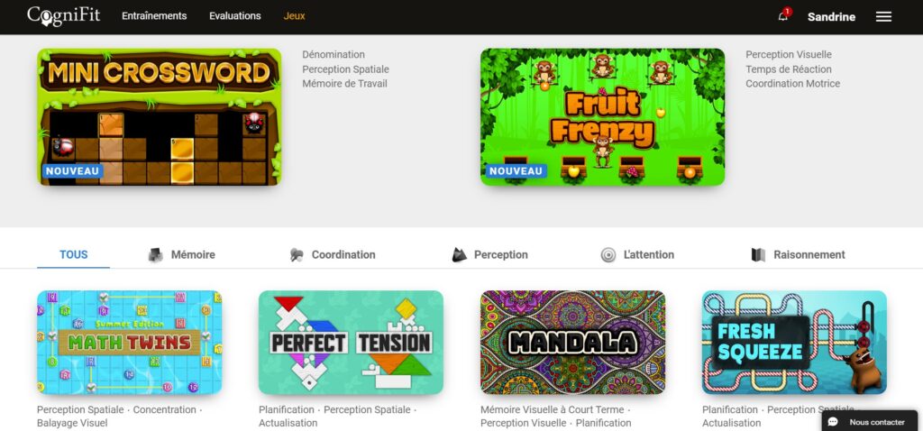 jeux neurotraining cognifit